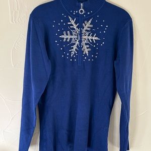 NWT Boston Proper Snowflake Sweater - Beautiful Blue! Perfect for the Holidays!